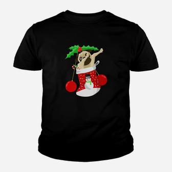 Dabbing Pug Christmas Stocking Funny Christmas Dogs Kid T-Shirt - Seseable