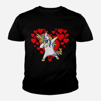 Dabbing Unicorn Hearts Valentines Day Funny Dab Kids Gift Kid T-Shirt - Seseable