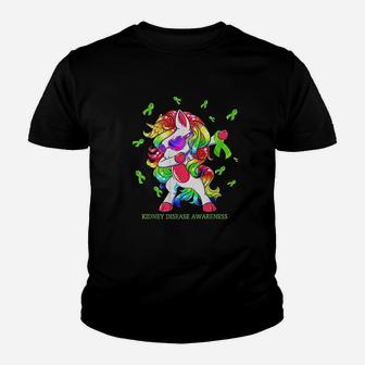 Dabbing Unicorn Kidney Disease Awareness Ribbon Gifts Youth T-shirt - Seseable