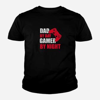 Dad By Day Gamer By Night Funny Gaming Dad Father Gift Fathers Day Kid T-Shirt - Seseable