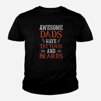 Dad Life Awesome Dads Have Tattoos Beards Men Tees Kid T-Shirt - Seseable