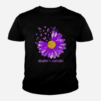Daisy Butterfly Purple Ribbon Alzheimer's Awareness Kid T-Shirt - Seseable