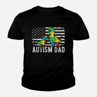 Dinosaur Dad T Rex American Flag Awareness Us Kid T-Shirt - Seseable