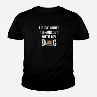 Distressed Hangout With My Dog French Bulldog Kid T-Shirt - Seseable