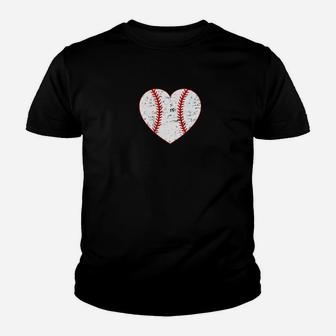 Distressed Vintage Look Baseball Hear Baseball Mom Kid T-Shirt - Seseable