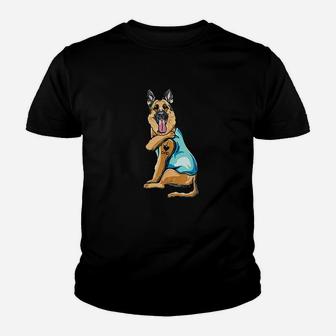 Dog Has Tattoo I Love Dad German Shepherd For Dog Father Kid T-Shirt - Seseable