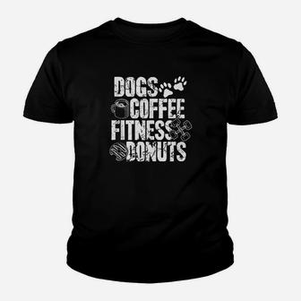 Dogs Coffee Fitness Donuts Gym Foodie Workout Fitness Kid T-Shirt - Seseable