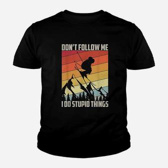 Dont Follow Me I Do Stupid Things Gift Retro Vintage Skiing Kid T-Shirt - Seseable