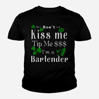 Dont Kiss Me Tip Me Im A Bartender Shamrock Kid T-Shirt - Seseable