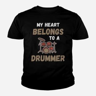 Drummer Girlfriend Valentine My Heart Belongs Kid T-Shirt - Seseable