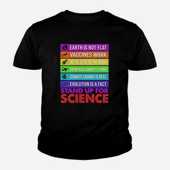 Earth Is Not Flat Stand Up For Science Earth Day Kid T-Shirt - Seseable