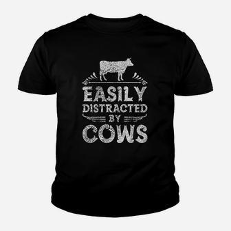 Easily Distracted By Cows Funny Cow Farmer Gifts Kid T-Shirt - Seseable