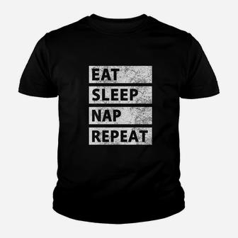 Eat Sleep Nap Repeat Tired Lazy Friend Gift Kid T-Shirt - Seseable