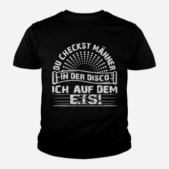 Eishockey-Spruch Kinder Tshirt: Männer-Check auf dem Eis, Disco-Vergleich - Seseable