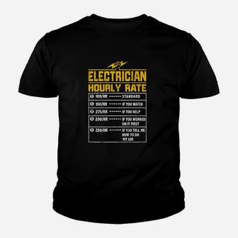 Electrician Funny Hourly Rate Electrician Dad Kid T-Shirt - Seseable