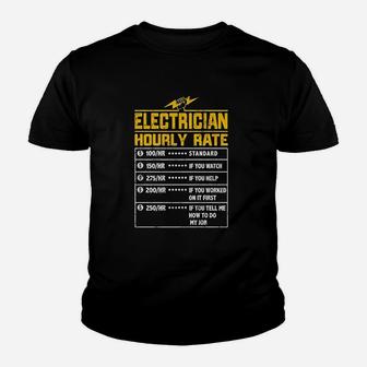 Electrician Funny Hourly Rate Gift For Electrician Dad Kid T-Shirt - Seseable