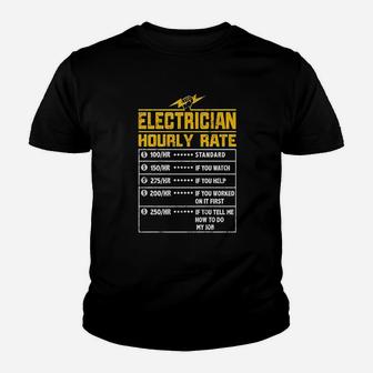 Electrician Funny Hourly Rate Gift For Electrician Dad Kid T-Shirt - Seseable