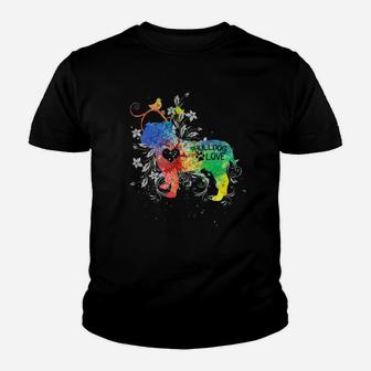 English Bulldog Love Watercolor Kid T-Shirt - Seseable