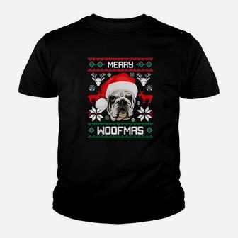 English Bulldog Merry Woofmas Christmas Dog Gift Kid T-Shirt - Seseable
