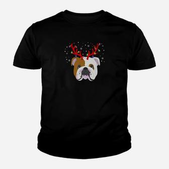 English Bulldog Reindeer Reindeer Antlers Christmas Kid T-Shirt - Seseable