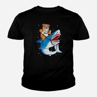 English Bulldog Shark Kids Space Galaxy Jawsome Gift Kid T-Shirt - Seseable