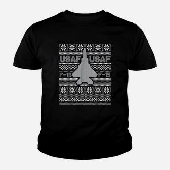 F15 Usa Ugly Christmas Fighter Jet Usaf Pilot Kid T-Shirt - Seseable