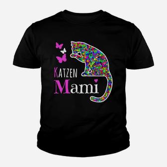 Farbenfrohes Katzen-Mami Kinder Tshirt mit Leopardmuster und Schmetterlingen - Seseable