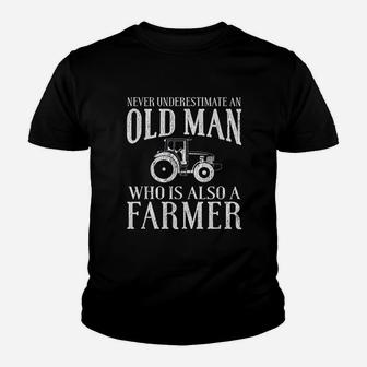 Farmer Funny Gift Never Underestimate An Old Man Farmer Kid T-Shirt - Seseable