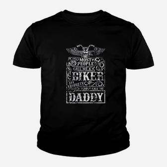 Feisty And Fabulous Father Day Present Most People Call Me A Biker My Favorite People Call Me Kid T-Shirt - Seseable