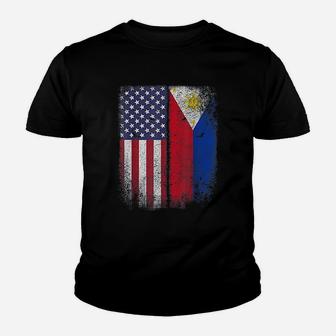 Filipino Roots American Grown Philippines Usa Flag America Kid T-Shirt - Seseable