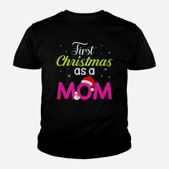 First Christmas As A Mom T-shirt Gift For New Mommy Black Youth B0785gkv41 1 Kid T-Shirt - Seseable