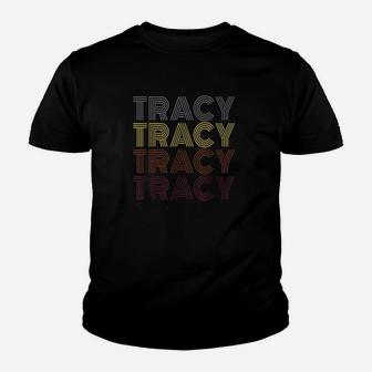 First Name Tracy Retro Pattern Vintage Style Kid T-Shirt - Seseable
