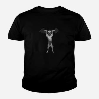 Fitness Hund Liebhaber Kinder Tshirt, Muskulöser Hund mit Hantel - Seseable