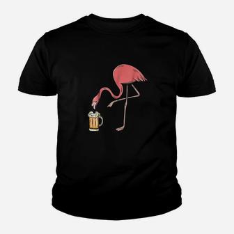 Flamingo Drinking Beer Funny Pink Flamingo Kid T-Shirt - Seseable