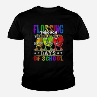 Flossing Through 100 Days Of School 100th Day School Kids Kid T-Shirt - Seseable