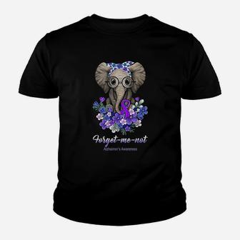 Forget Me Not Alzheimers Awareness Elephant Flower Kid T-Shirt - Seseable