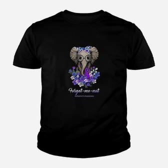 Forget Me Not Alzheimer's Awareness Elephant Flower Kid T-Shirt - Seseable