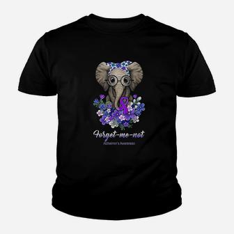 Forget Me Not Alzheimers Awareness Elephant Flower Kid T-Shirt - Seseable