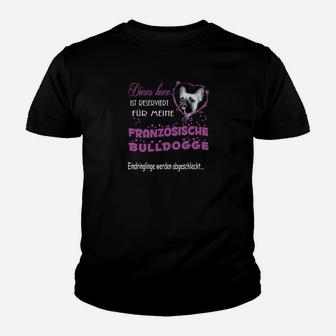 Französische Bulldoggen Liebhaber Kinder Tshirt, Schwarz mit Herz & Pfoten - Seseable