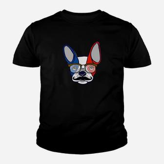 French Bulldog In Glasses Flag Of France Blue White Red Kid T-Shirt - Seseable