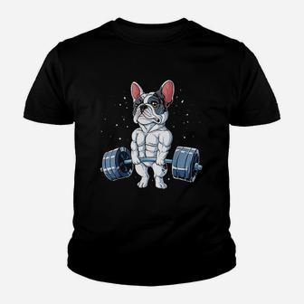 French Bulldog Weightlifting Funny Deadlift Men Fitness Gym Kid T-Shirt - Seseable