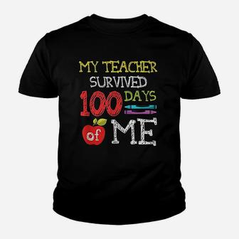 Funny 100 Days Of School My Teacher Survived 100 Days Of Me Kid T-Shirt - Seseable