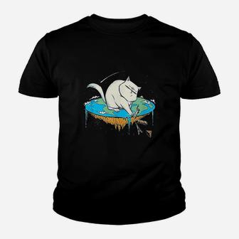 Funny Cat Flat Earth Gift For Cat Lovers Kid T-Shirt - Seseable
