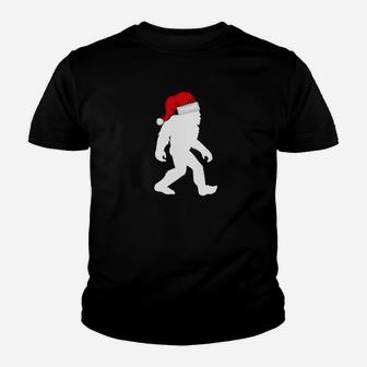 Funny Christmas Bigfoot Sasquatch With Santa Hat Kid T-Shirt - Seseable