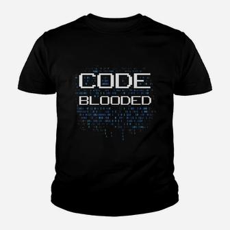 Funny Computer Geek Programmer Code Blooded Kid T-Shirt - Seseable
