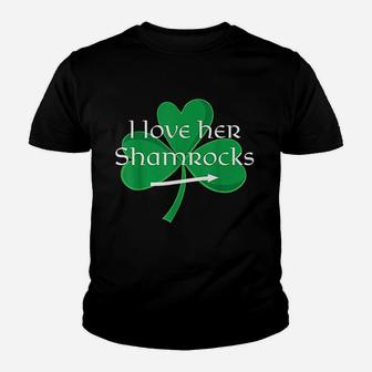 Funny Couples St Patricks Day I Love Her Shamrocks Kid T-Shirt - Seseable