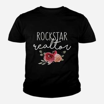 Funny Cute Realtor Woman Female Gift Rockstar Realtor Flower Kid T-Shirt - Seseable