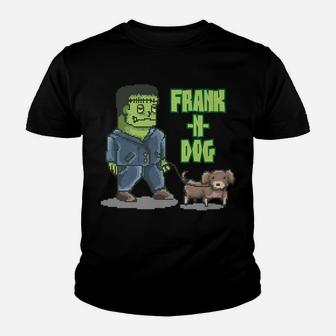 Funny Monster Frank And Dog Walking Kid T-Shirt - Seseable