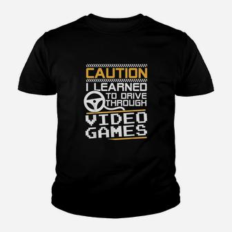 Funny New Driver Learned To Drive Playing Video Games Kid T-Shirt - Seseable
