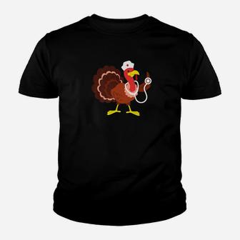 Funny Nurse Turkey Thanksgiving Medical Cool Gift Idea Kid T-Shirt - Seseable